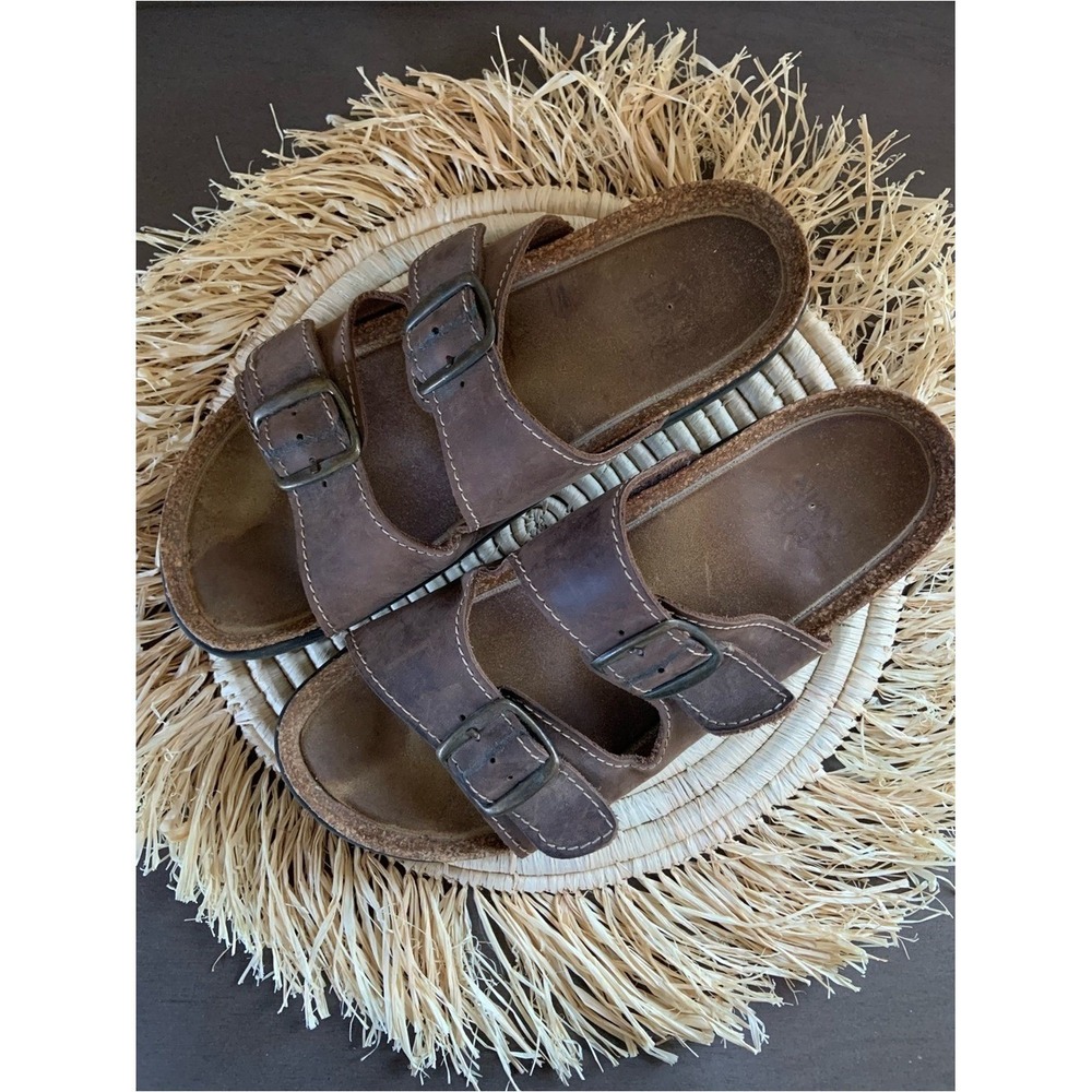 NUNN BUSH Brown Leather Buckle Slide Footbed Cork Sandals